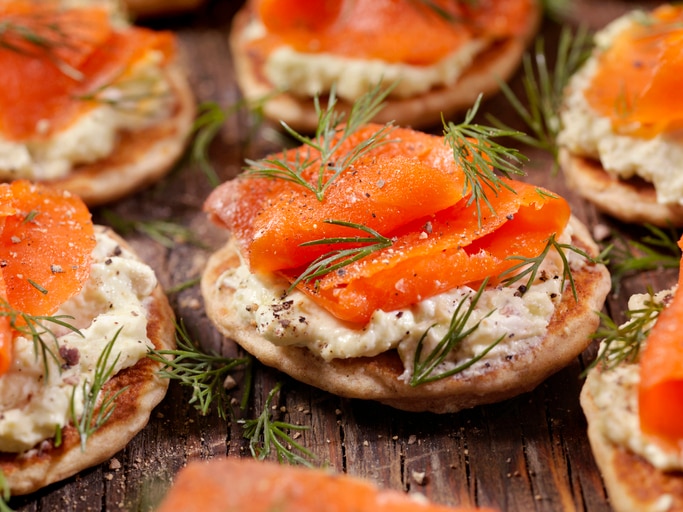 Smoked Salmon Canapes with Avocado Cream Cheese and Fresh Dill  -Photographed on Hasselblad H3D2-39mb Camera